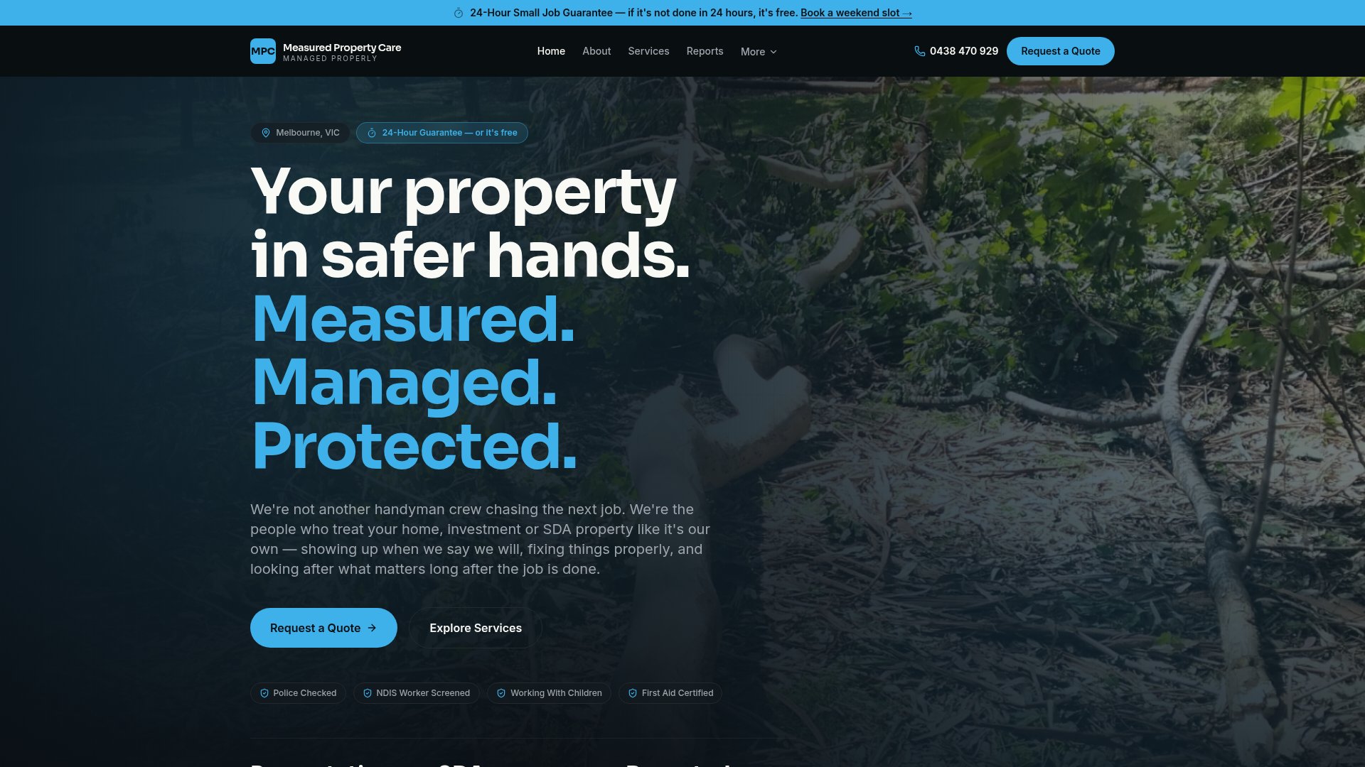 Website design preview for Measured Property Care